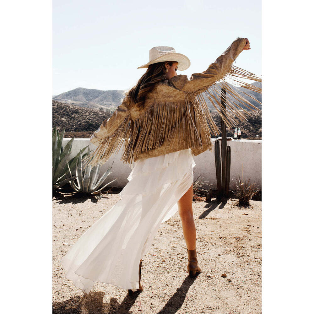 12th Tribe Phoenix Taupe Vegan Leather Moto Fringe Jacket Size XSXS